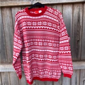 Vintage LIZ and Co 100% Cotton red white Snowflake Christmas SWEATER Small